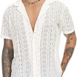 Men's ASTOSEU Short Sleeve Shirt See Through Lace Button Down SZ Sm Shirt(109)